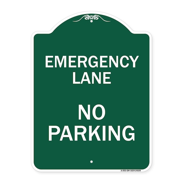 Designer Series Emergency Lane No Parking, Green & White Aluminum Sign, 18" x 24", GW-1824-24109